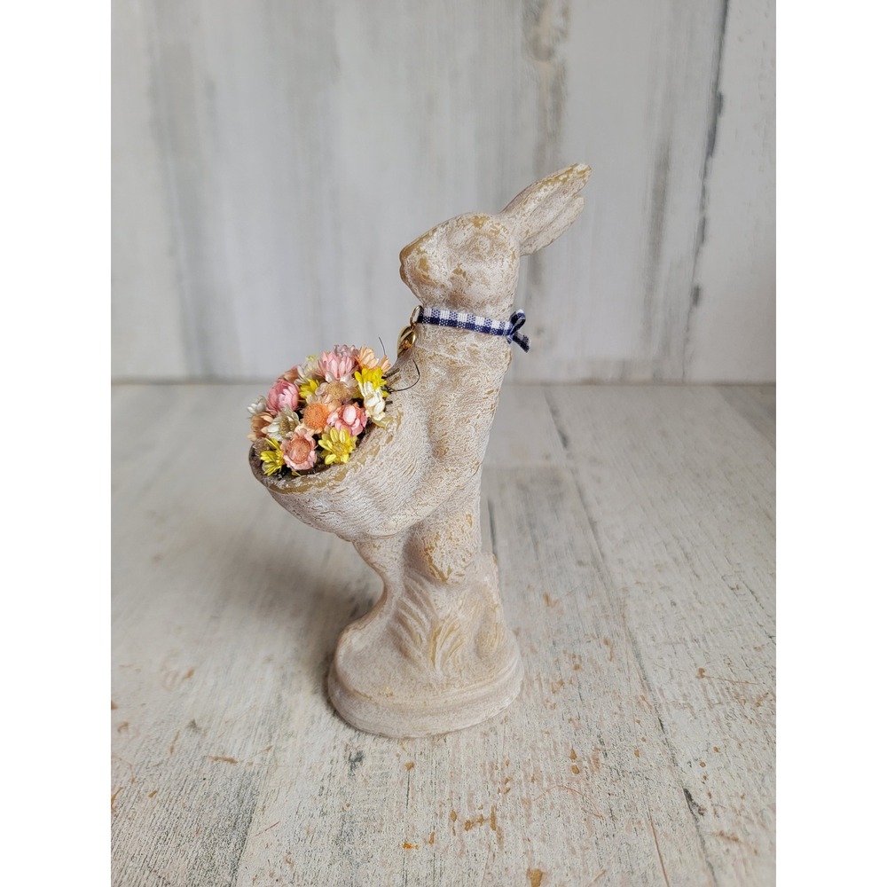 Wax bunny flower basket vintage rabbit Easter unique bow home decor